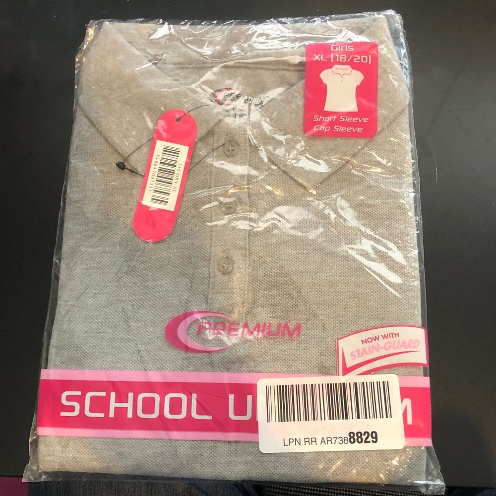 Premium School Uniform Shirt Grey Short Cap Sleeves Girls Sz XL (18-20)